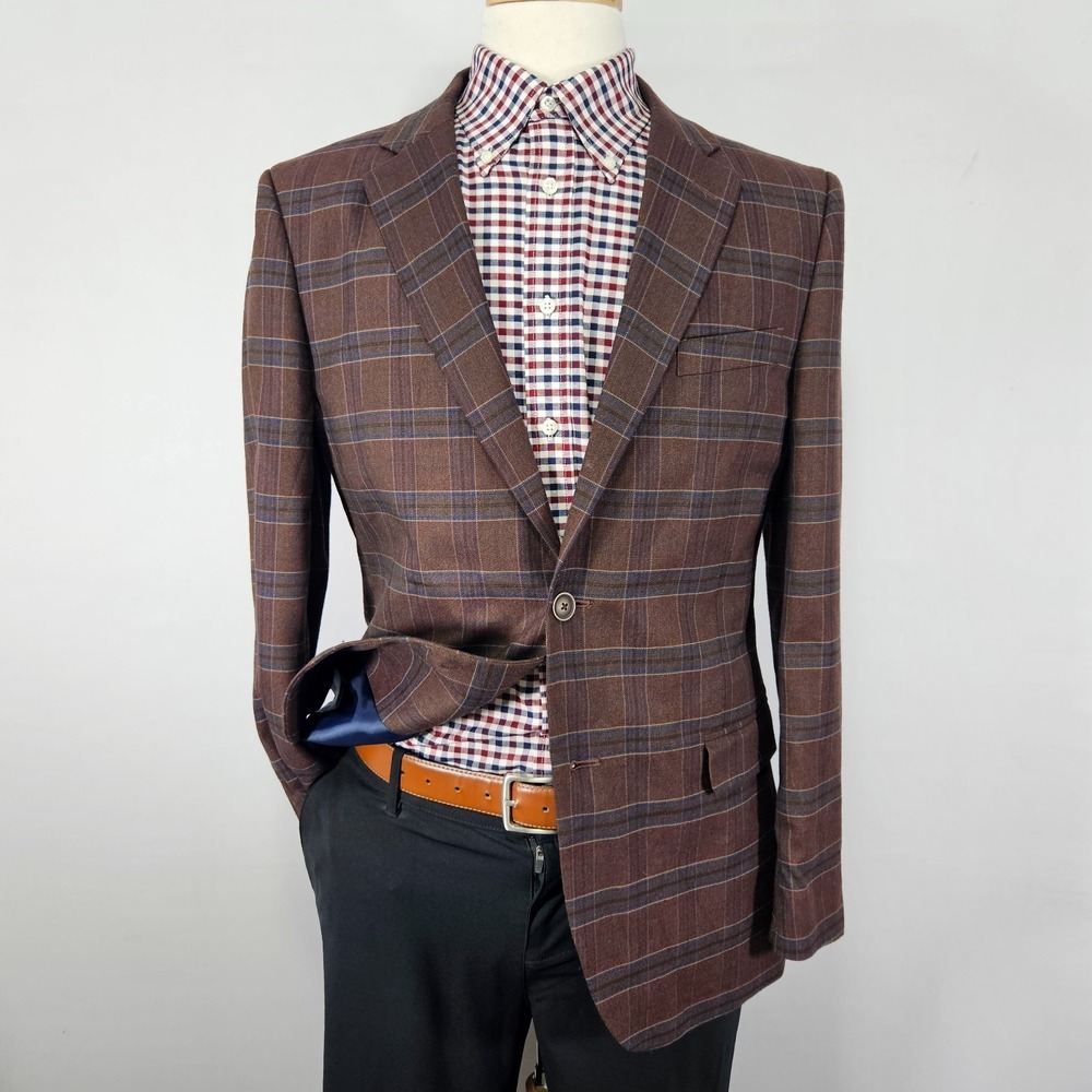 Nautica Men's Sport Coat Blazer Two Button Brown Plaid Polyester Blend Sz 40R